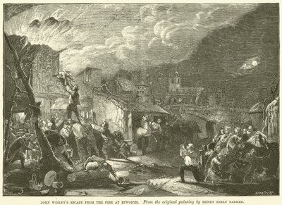 La fuga de John Wesley del incendio en Epworth de Henry Perlee after Parker